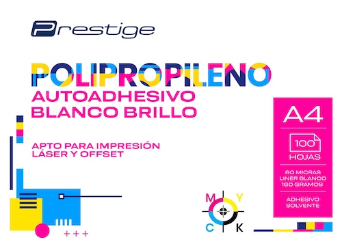 PAQ. 100H. POLIPROPILENO AUTOADH. BRILLO PRESTIGE, A4, 60mic., LINER 160g