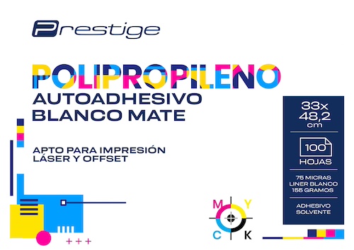 PAQ. 100H. POLIPROPILENO AUTOADH. MATE PRESTIGE, 33x48.2cm, 75mic., LINER 160g