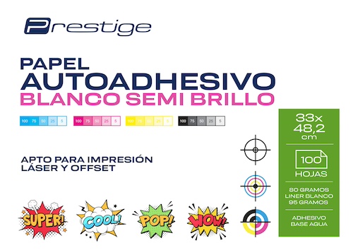 PAQ. 100H. PAPEL AUTOADH. SEMI BRILLO, 33x48.2cm, 80grs., LINER 95g