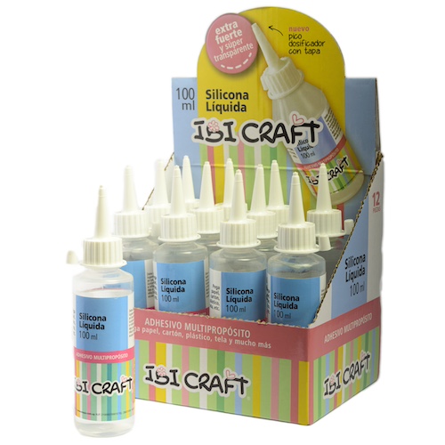 CAJÓN CON 96 UNIDADES DE SILICONA LÍQUIDA IBI CRAFT FRASCO 100 ML.