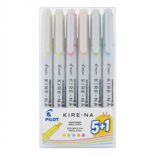 ESTUCHE CON 6 RESALTADORES PILOT KIRE-NA, DOBLE PUNTA (0.5/3.3 mm)