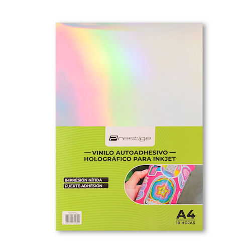 PAQUETE CON 10 HOJAS DE VINILO AUTOADHESIVO HOLOGRÁFICO PRESTIGE, A4, PARA INKJET